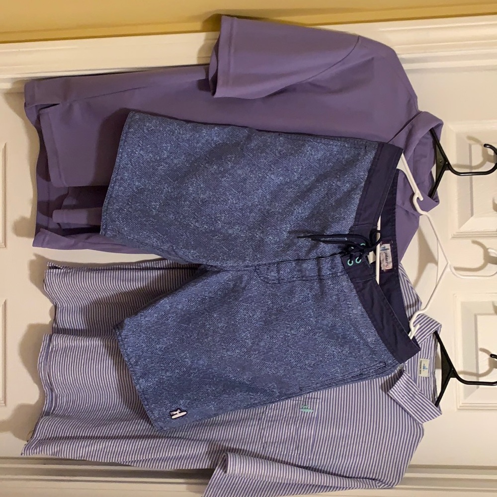 Johnnie O 3 piece lot.  Medium.  Trunks & 2 polos.